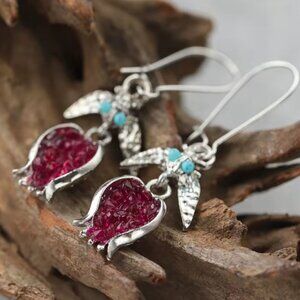 Vintage Pomegranate Red Silver Earrings
